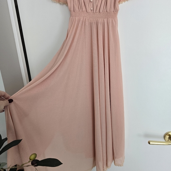 Vintage Pink Maxi Dress Set – Crochet Lace Trim Coquette Style - Picture 7 of 13